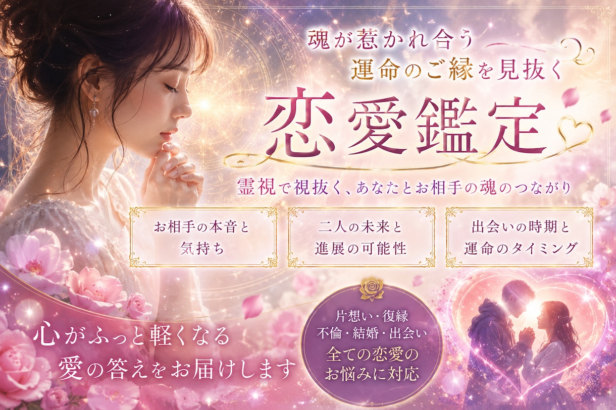 鑑定歴17年！霊感霊視で恋愛の未来を占います 鑑定及び施術実績4500件◆恋人 複雑 恋愛 片思い 遠距離 イメージ8