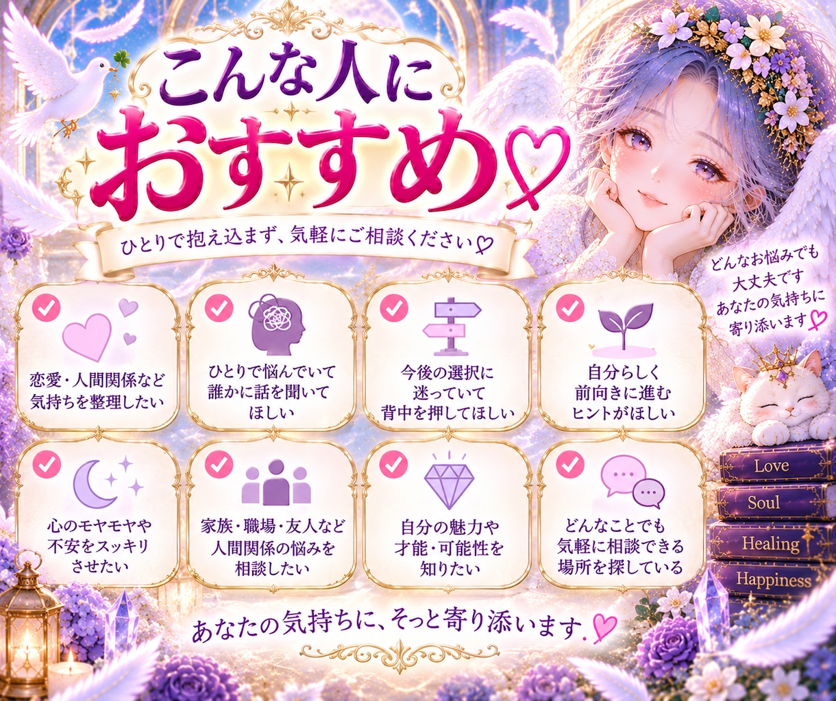 あなたが知りたい守護霊さまからのメッセージ届けます 悩みや不安に向き合う、時間無制限のジャンル自由チャット鑑定✨ イメージ4