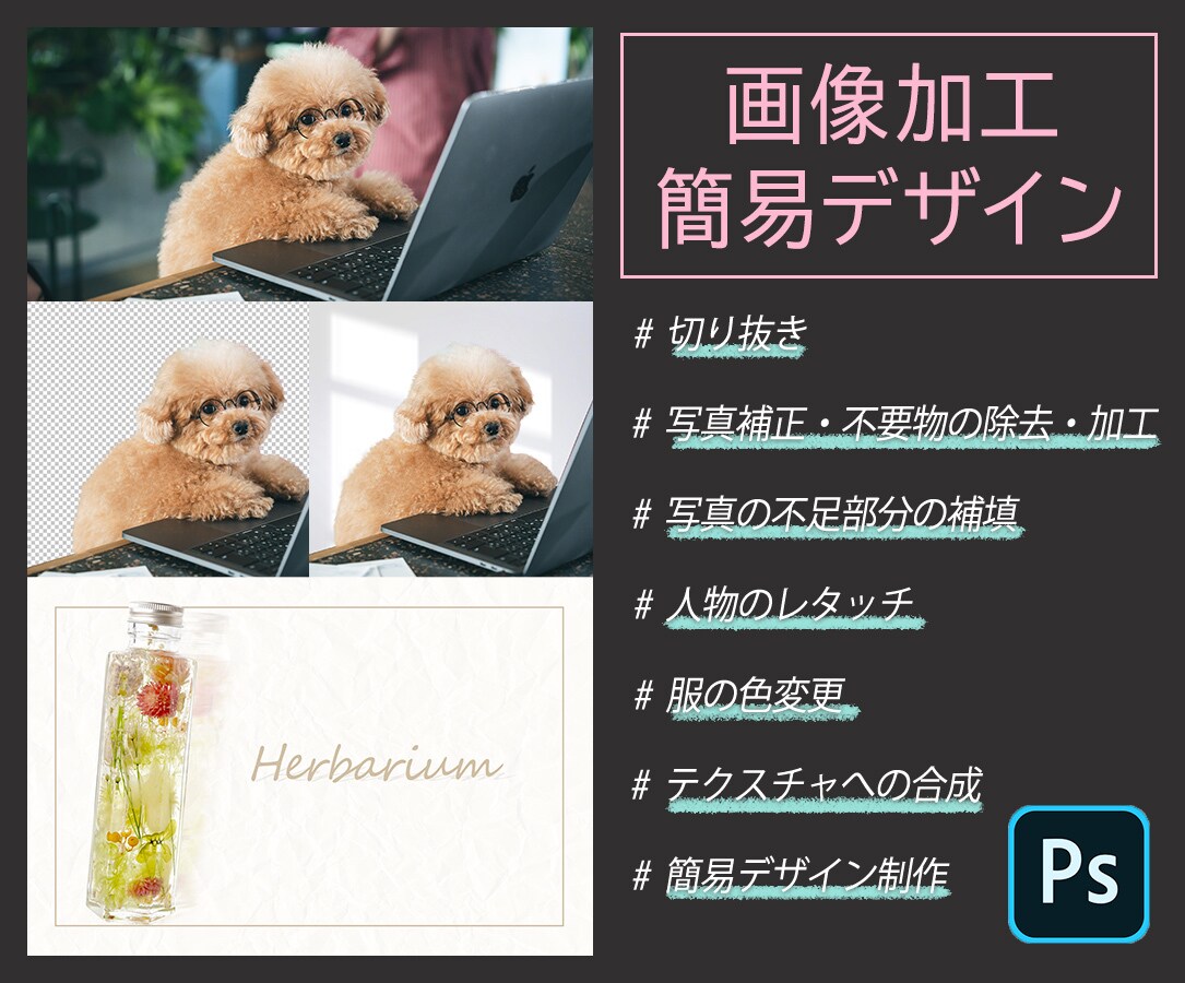 画像加工から簡易デザインまで細かい要望も承ります WEBデザイナーとして3年の実務経験あり イメージ1