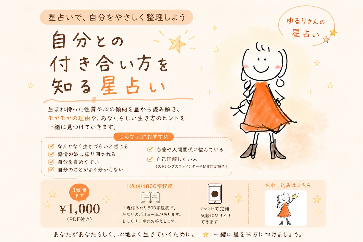 ゆるりさんの星占い　星を使って自分を知ります 悩みや迷いを、西洋占星術の星と言葉で丁寧に整理します イメージ1