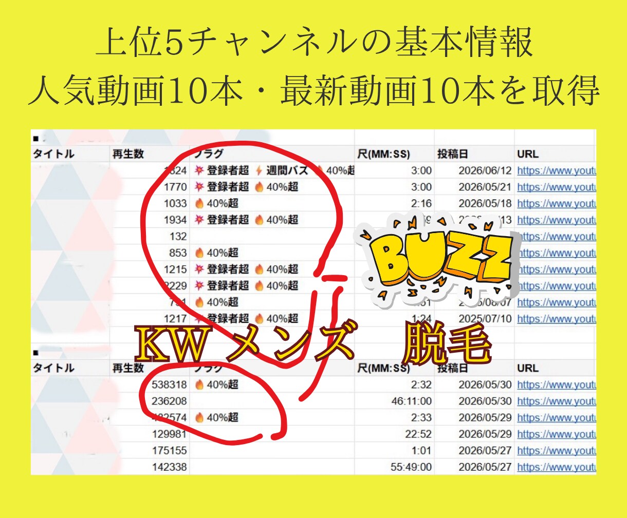 YouTubeリサーチ｜伸びている企画を調査します 上位5チャンネルの競合を分析し、バズ動画を見つけやすくします イメージ6