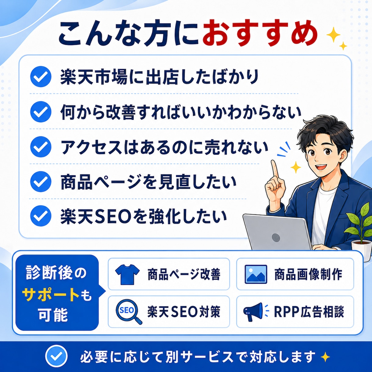 楽天市場の店舗・商品ページを診断します 店舗/商品ページを確認し改善すべきポイントを3点お伝えします イメージ3