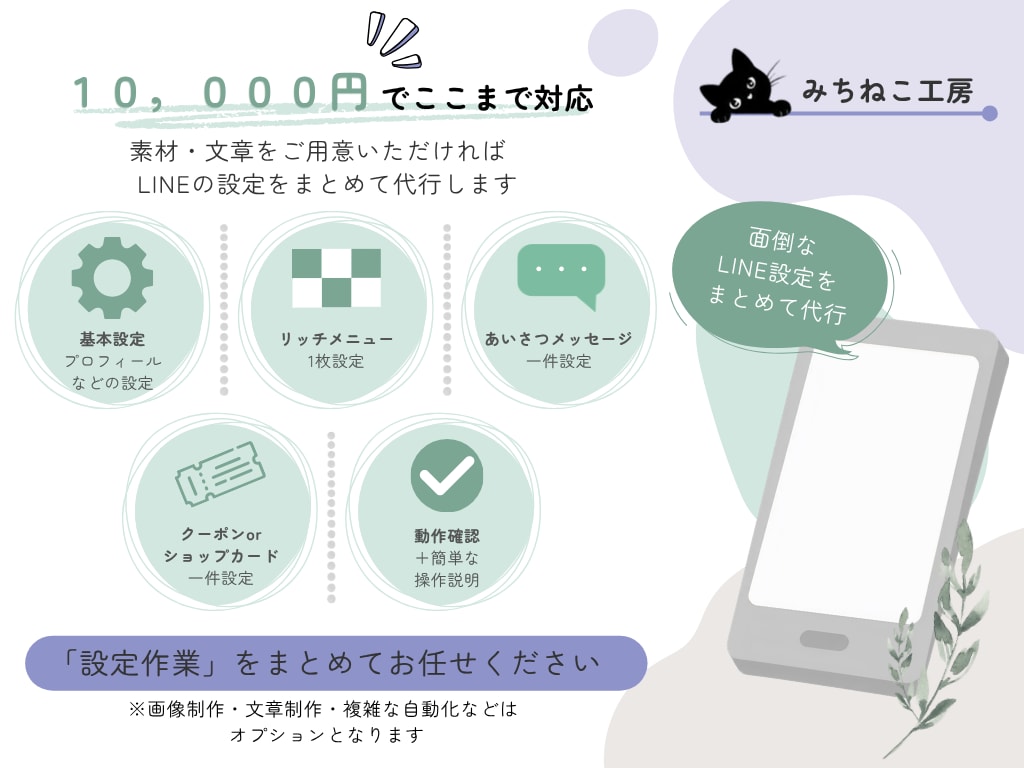 LINE公式アカウントの初期設定を代行しますます 素材・文章はご用意いただき、LINEの面倒設定をまとめて代行 イメージ3