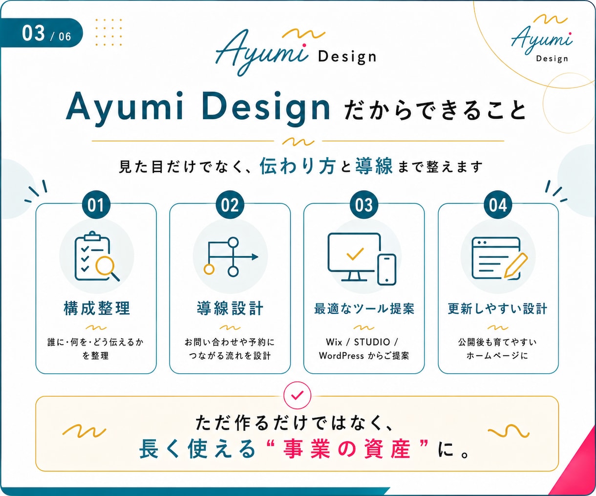 長く使える事業の資産になるホームページを制作します 小規模事業者向け｜構成整理・導線設計・スマホ対応込み イメージ3