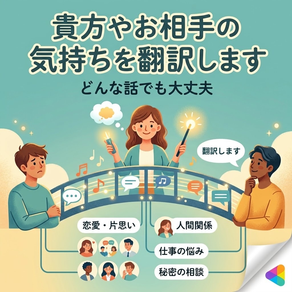 貴方やお相手の気持ちを翻訳します どんな気持ちなの？貴方の本音やお相手の気持ちを翻訳します！ イメージ1