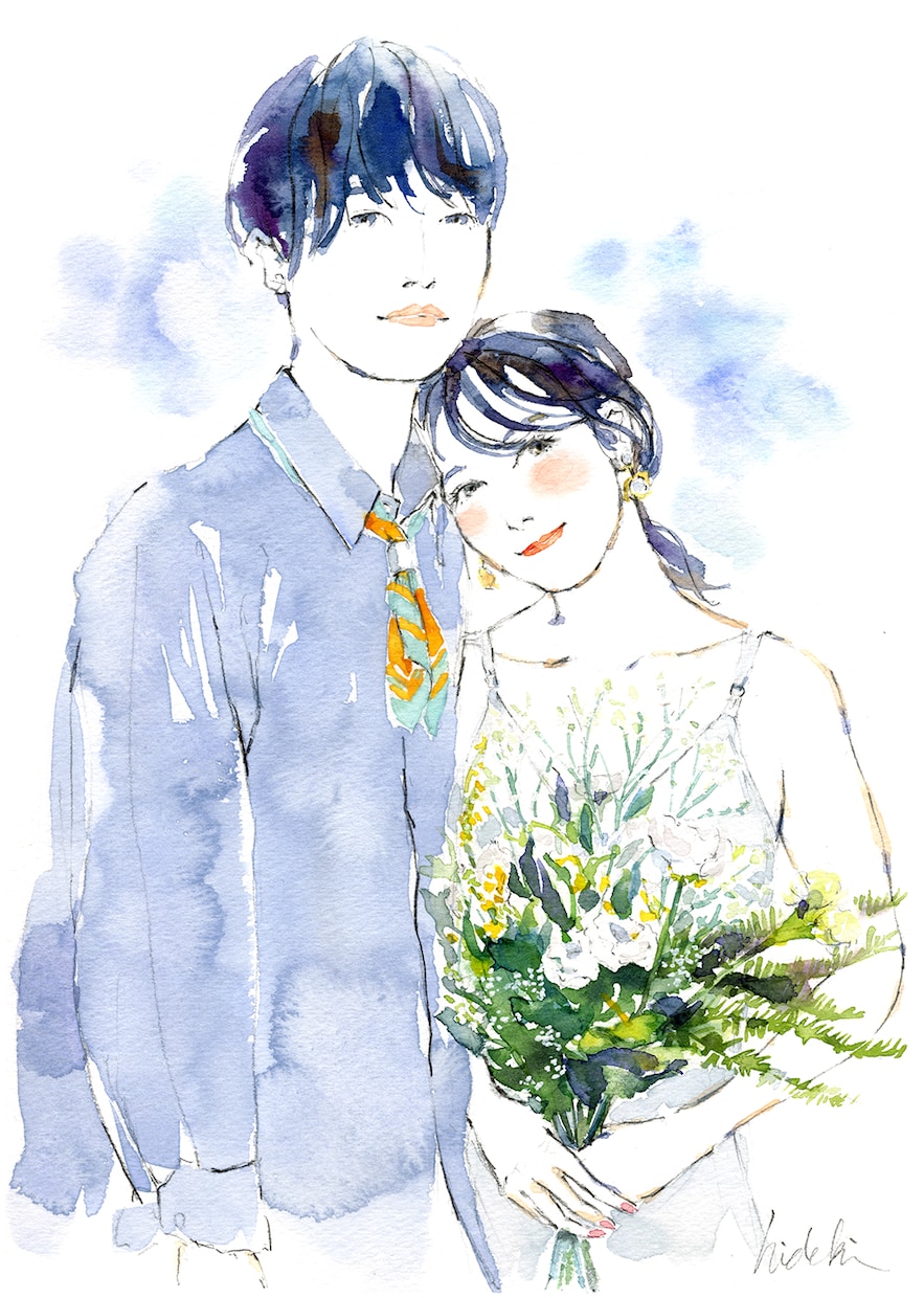 豊かな滲み表現で似顔絵を透明水彩画で描きます 原画納品。記念日やプレゼントに！2L判のみ額縁付 イメージ1