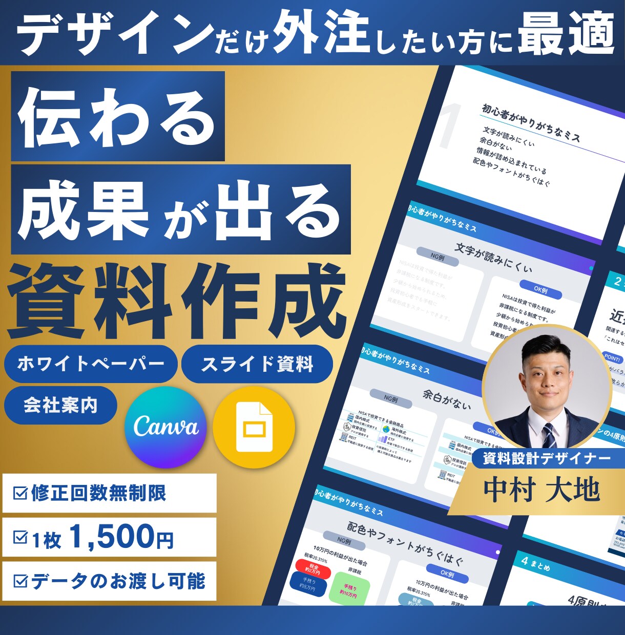 デザインを外注したい方に最適！資料作成をします ココナラ開業記念！2名様限定価格 イメージ1