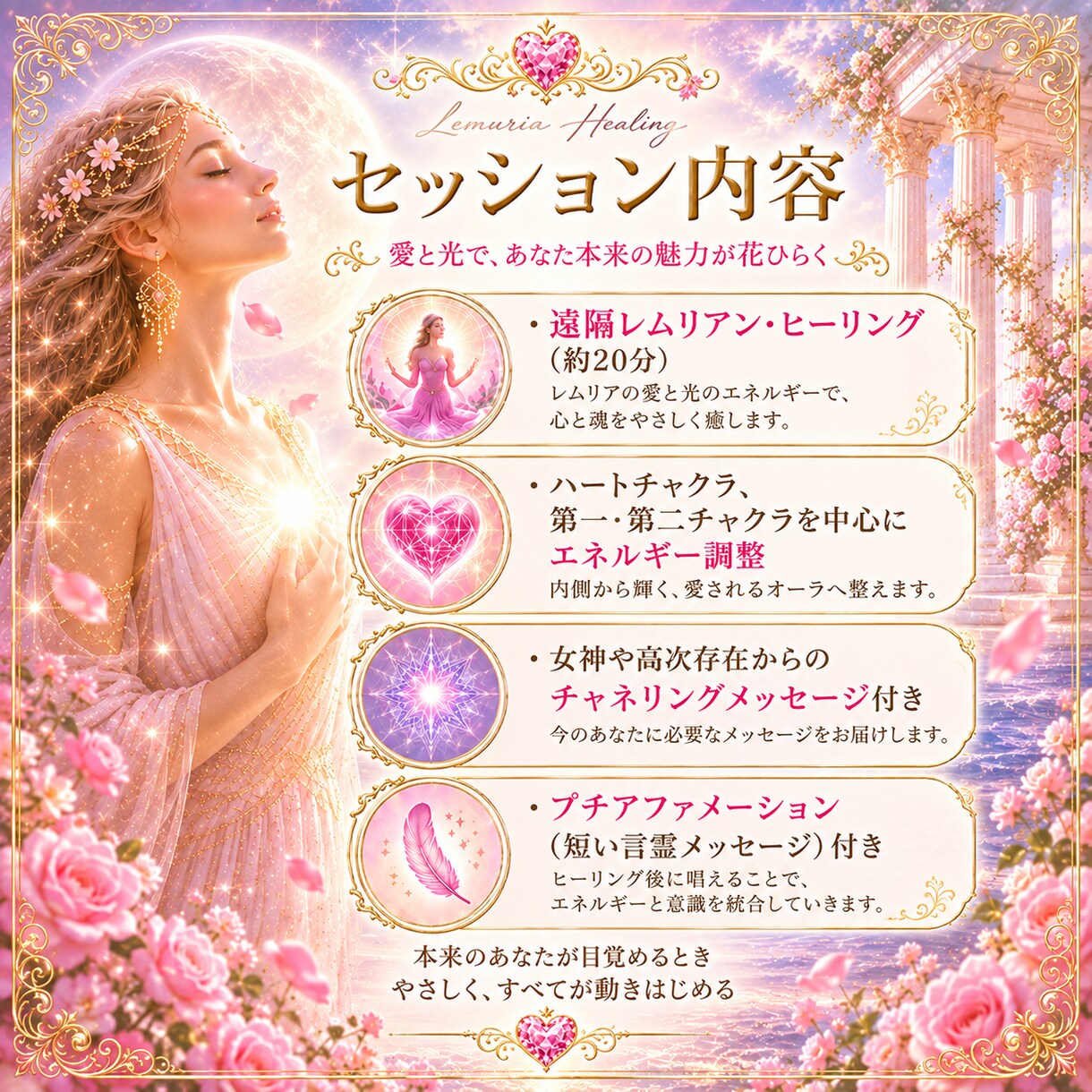 モテ体質♡魅力的な女性♡女性性開花ヒーリングします 本来の魅力と女性性を目覚めさせ、人を惹きつけるオーラを放つ イメージ4