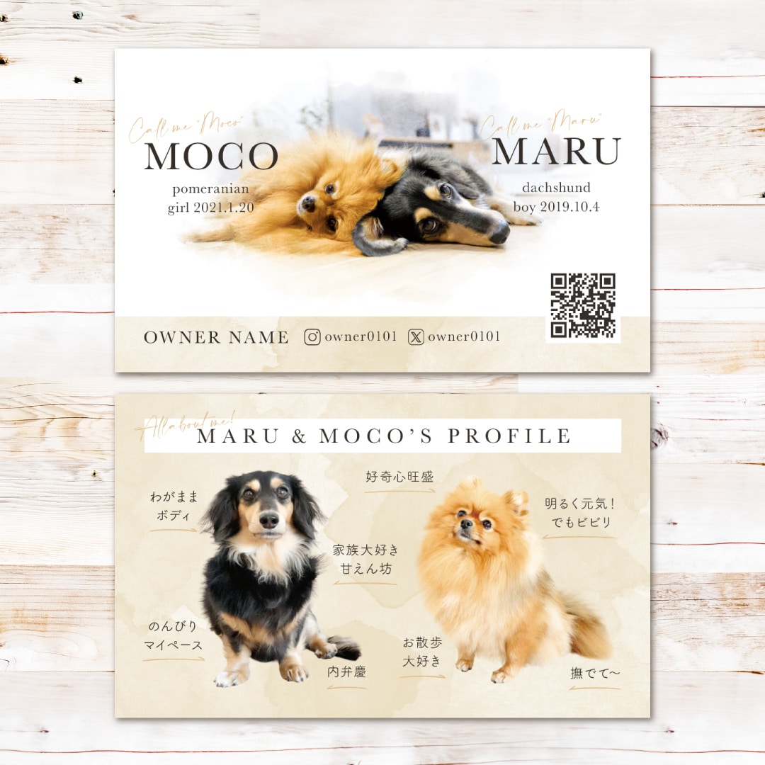 水彩×優しい雰囲気のうちの子・ペット名刺制作します ２頭限定！印刷代込み100枚！オフ会・イベントで大活躍♩ イメージ9