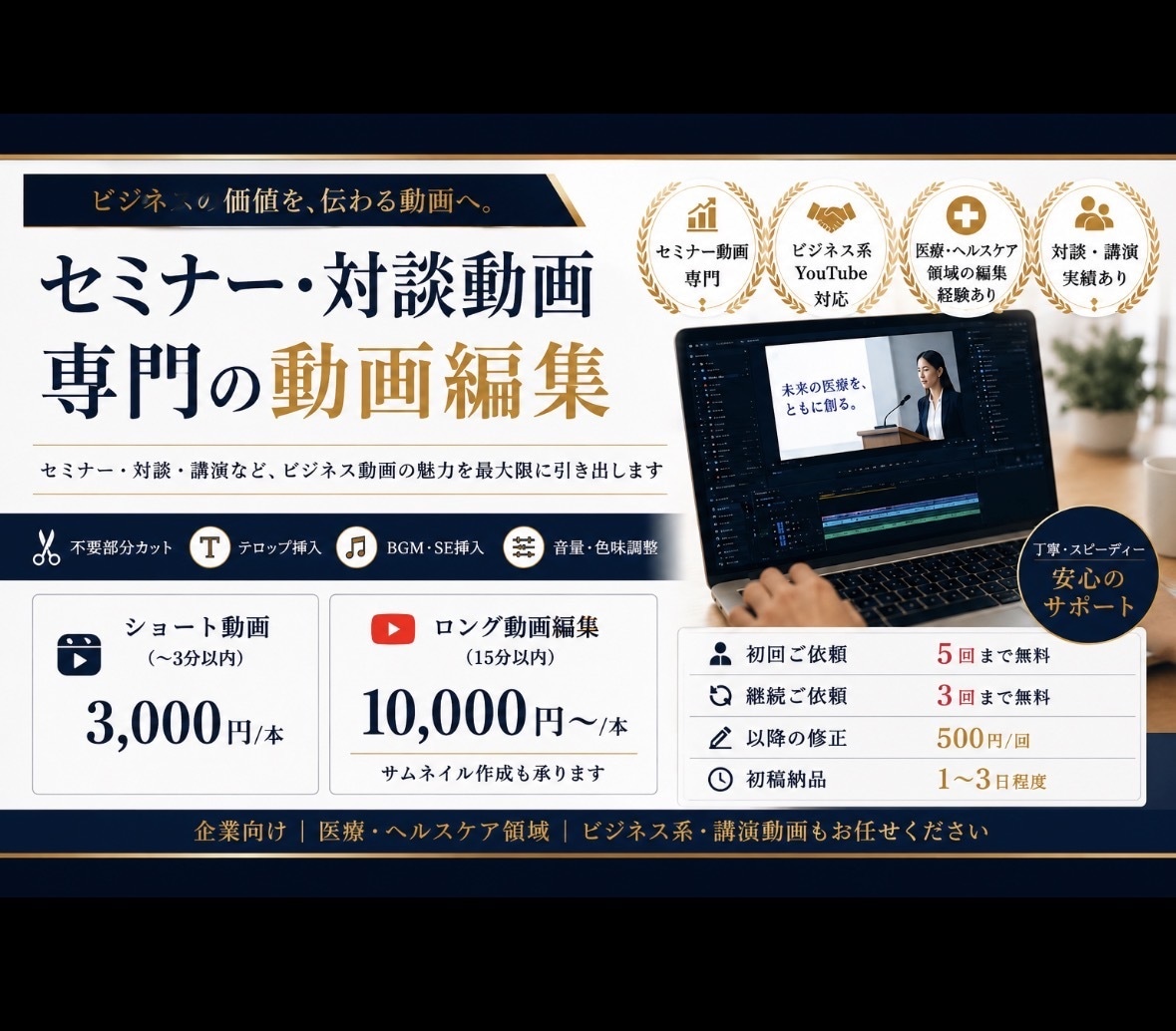 企業向け│セミナー・対談動画を見やすく編集します 医療/ヘルスケア領域｜ビジネス系・講演動画もお任せ下さい イメージ1
