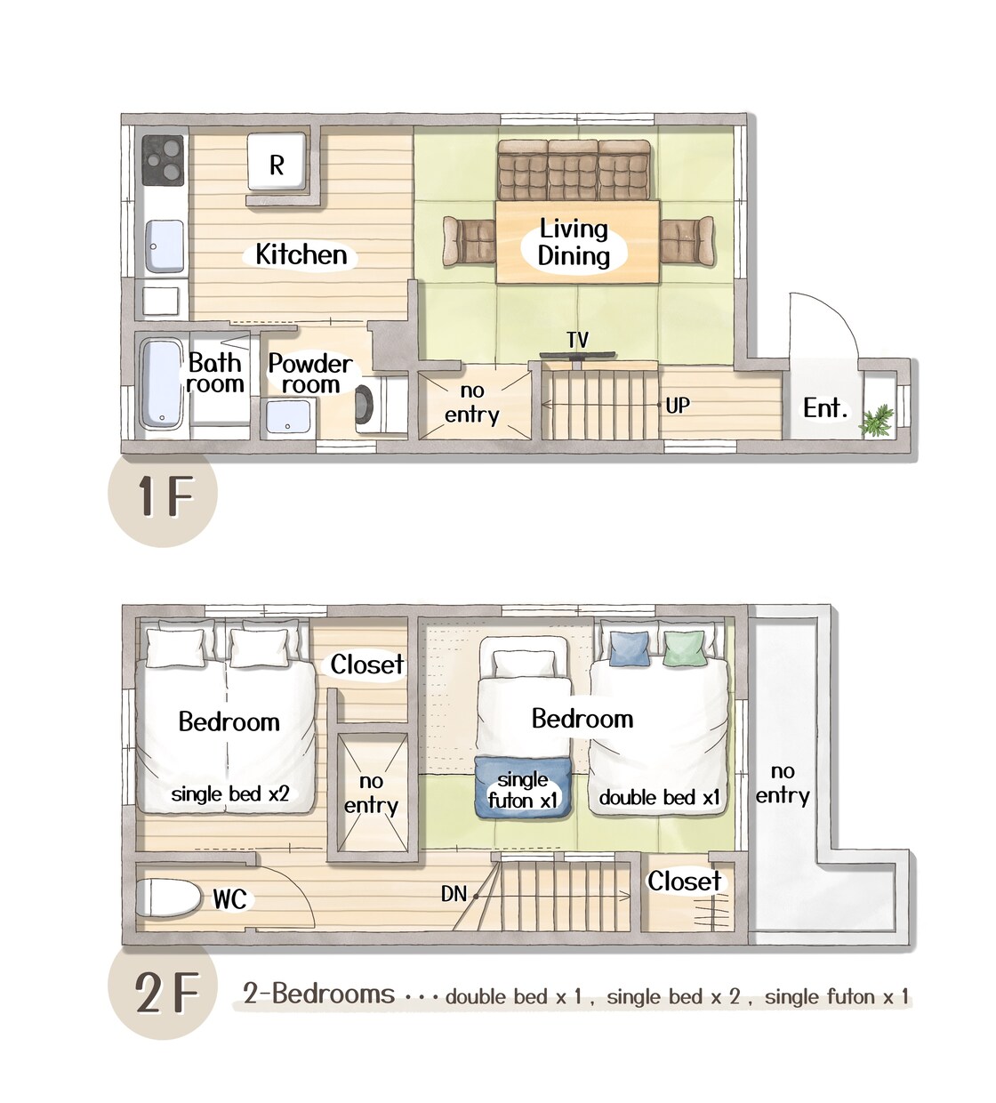 優しいイラスト間取り図を作ります 住宅･民泊･WEB広告用に、手描きでオリジナル図面を作ります イメージ7