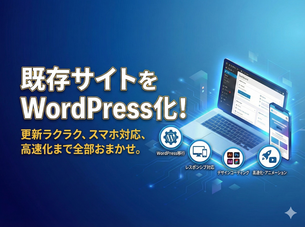 既存サイトをWordpressで作成いたします 1週間以内に構築｜問い合わせ、ブログ設置、編集機能、SEO込 イメージ1