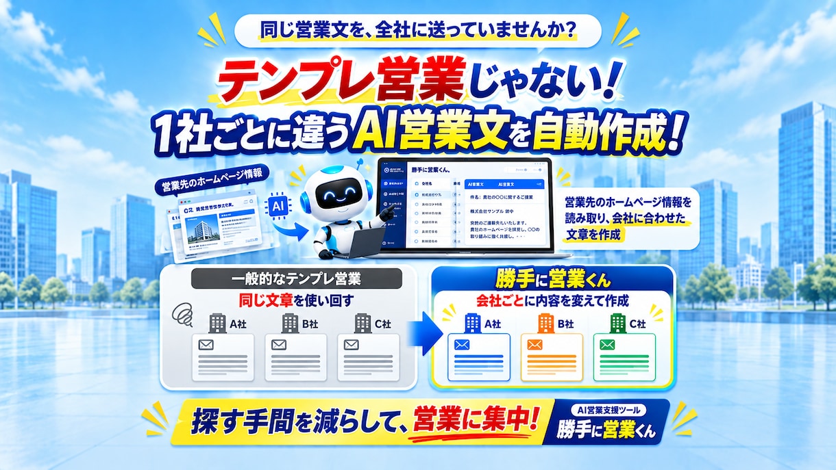 AI営業支援ツールを1週間お試しいただけます 営業先探しからメール営業・フォーム営業まで効率化！ イメージ4