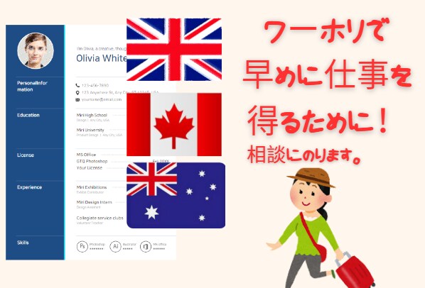 ワーホリ・仕事を早くGETする為に相談にのります ワーホリで接客業＋現地マネージャー職経験者がサポートします。 イメージ1