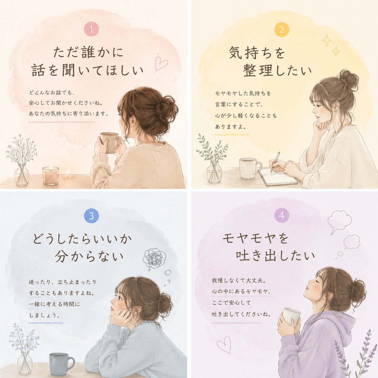 どんなお悩みでも大丈夫｜否定せず優しく聞きます 恋愛・人間関係・仕事の悩み等、安心して話せる電話相談です。 イメージ2