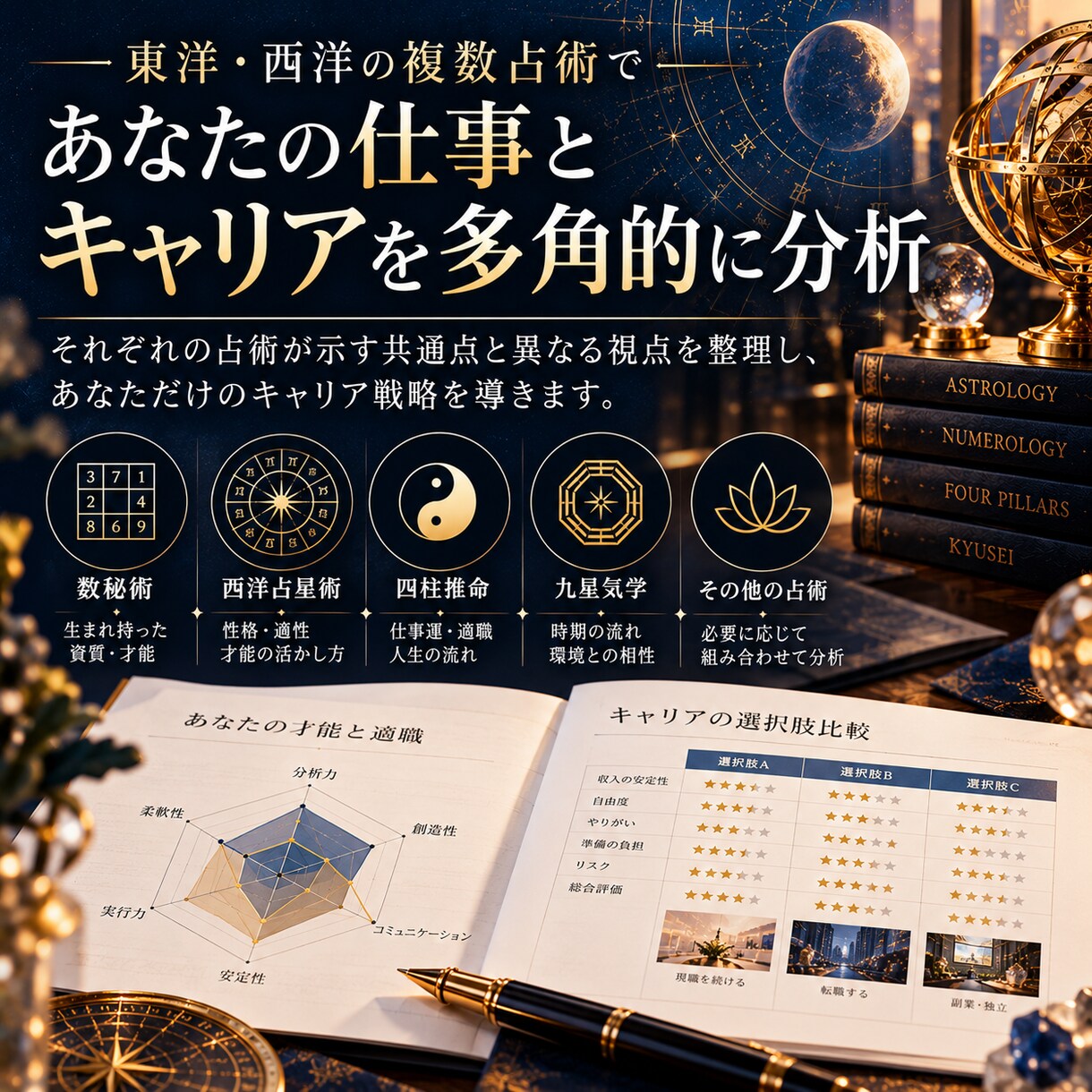 複数占術で仕事・転職・キャリア鑑定します 占術×現実分析で、あなただけのキャリア戦略書を作成 イメージ3