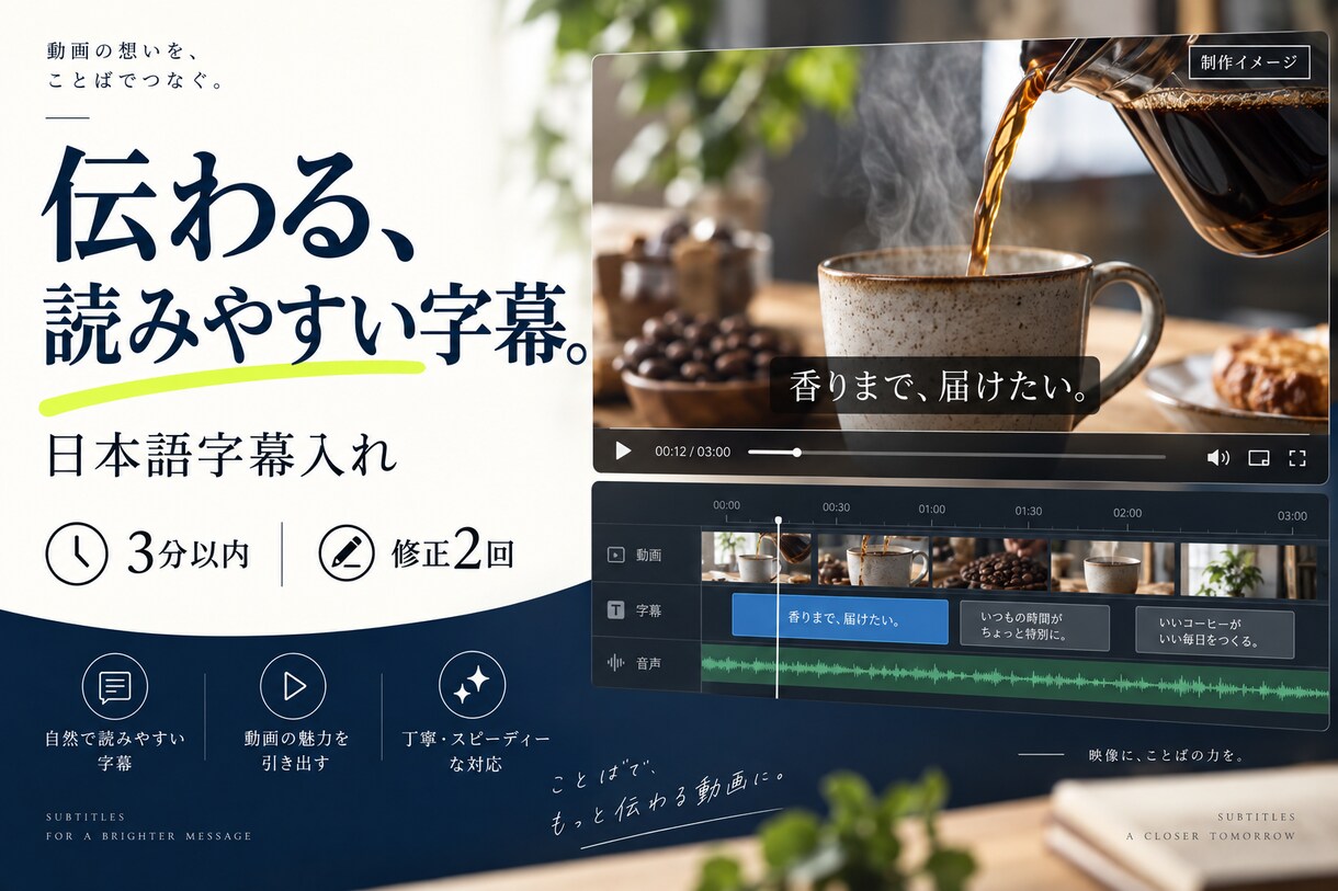 動画に読みやすい日本語字幕を入れます ショートも解説動画も、文字とタイミングを丁寧に調整 イメージ1