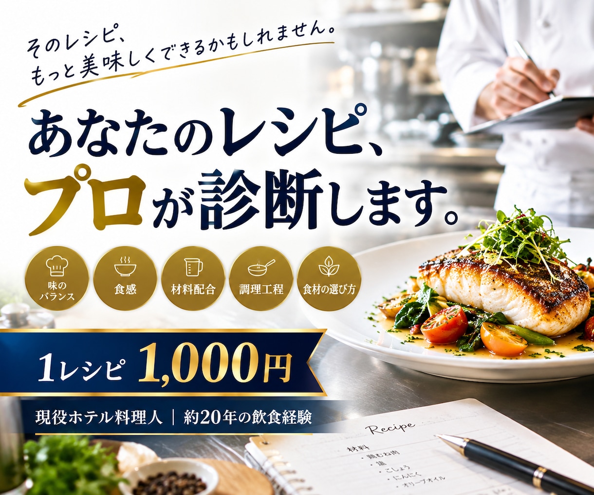 プロ料理人があなたのレシピを診断・改善します そのレシピ、もっと美味しくできるかもしれません。 イメージ1