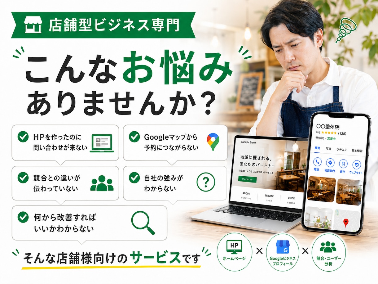 店舗集客について、ホームページ・GBPを診断します アクションの少ない店舗限定で外部的に診断いたします。 イメージ2