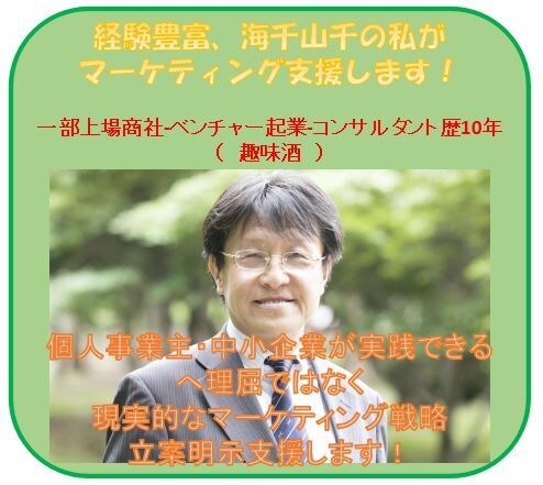経験豊富、海千山千の私がマーケティング支援します 一部上場商社-ベンチャー起業-コンサルタント歴10年・趣味酒 イメージ1