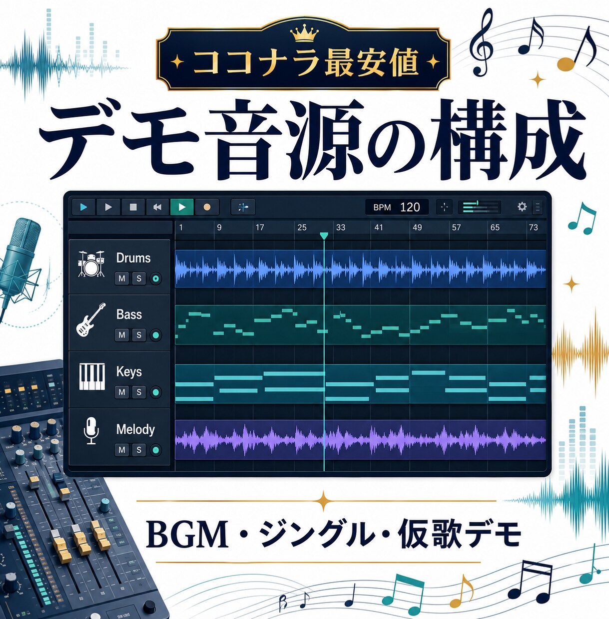 ココナラ最安値｜楽曲制作します 作詞作曲から仮歌まで対応します イメージ2
