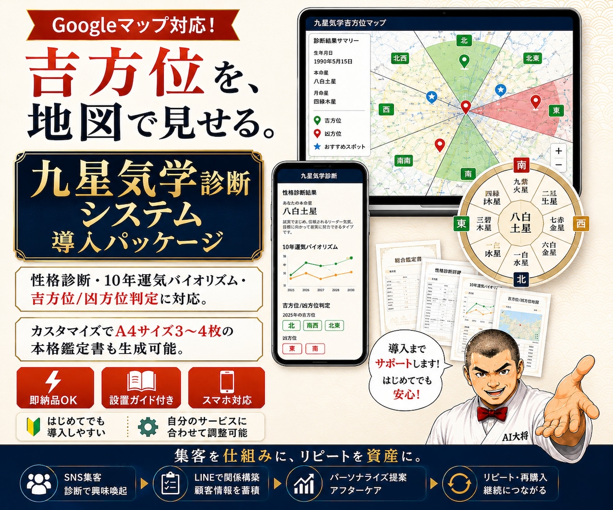 方位鑑定を差別化！九星気学診断システム納品します Googleマップで吉方位・凶方位を見える化できる イメージ1