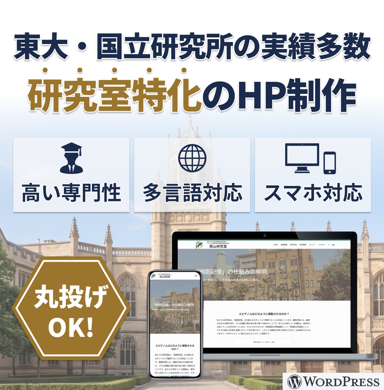研究室特化の更新が簡単な高品質サイトを作ります 東大や国立機関の実績あり！学生募集や更新の手間を解決します イメージ1