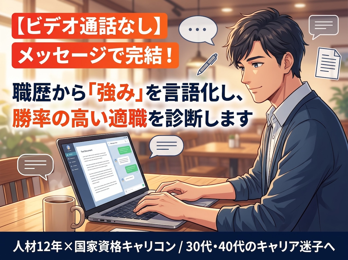 先着特典付！職歴から適職と強みを診断します 【先着5名様モニター価格】テキスト完結であなた専用を作成 イメージ1