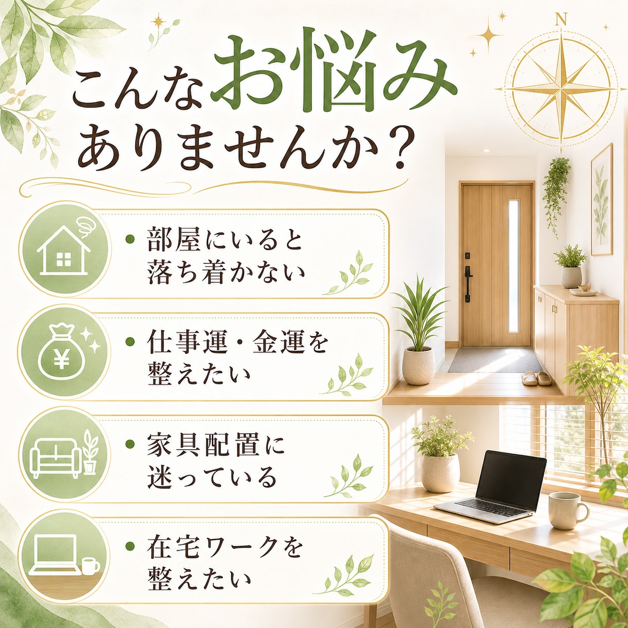 風水でお部屋の運気を鑑定します 間取りや家具配置から運気を整えます イメージ2