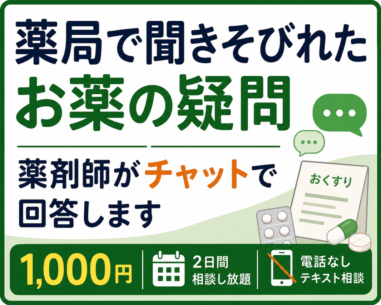 薬局で聞きそびれたお薬の疑問を整理します 薬剤師が電話なし・テキストで分かりやすく回答します イメージ1