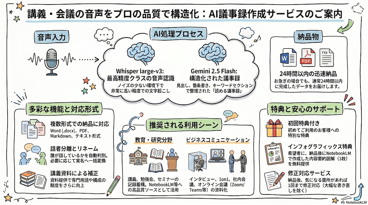 音声ファイルを議事録に変換します 議事録＋インフォグラフィックス。送るだけで2つ届きます イメージ2