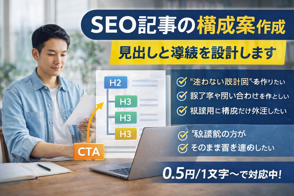 SEO記事の構成案作成｜見出しと導線を設計します 【SEO記事・ブログ記事の構成案(見出し設計)を作成します】 イメージ1