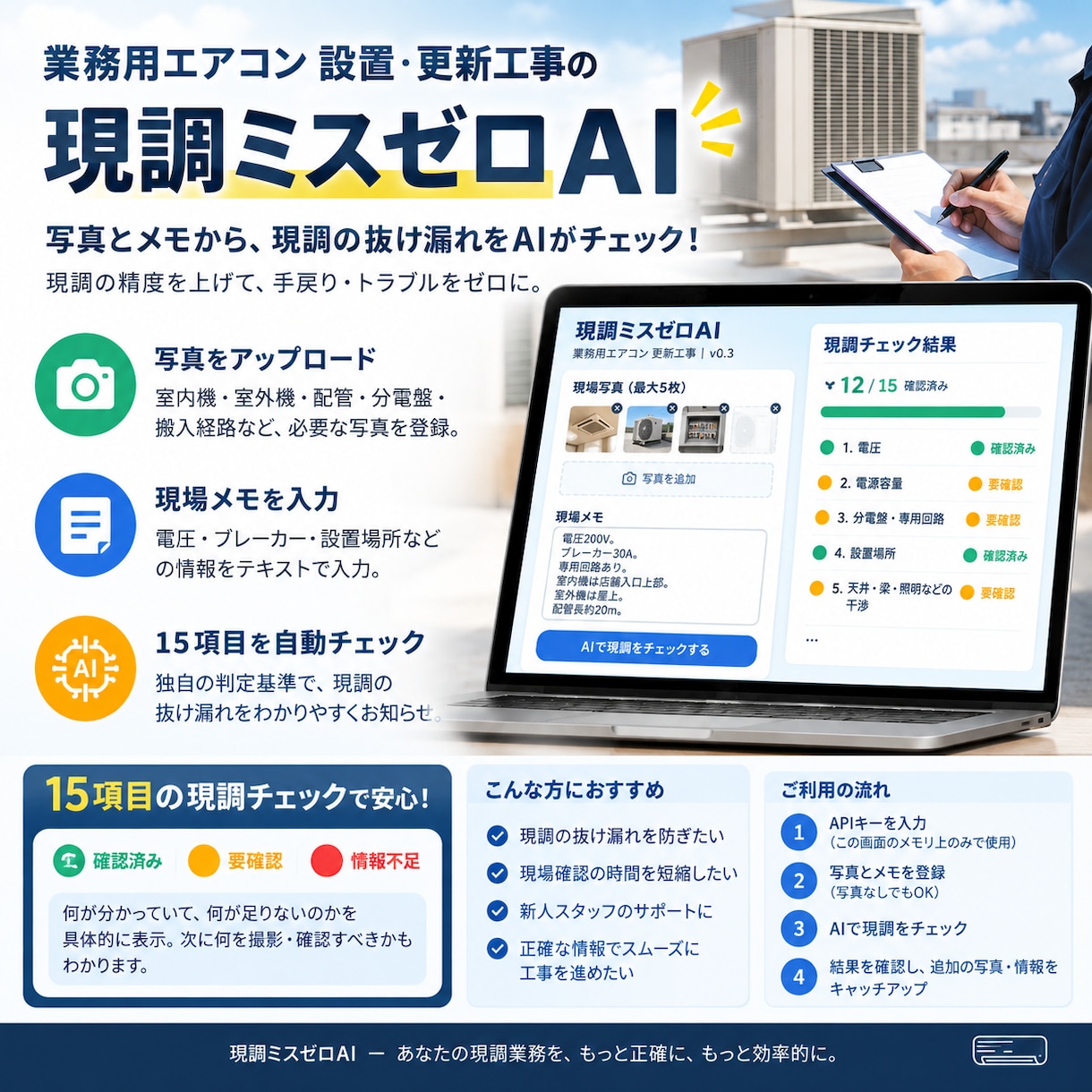 AIで現調チェックを自動化しますます 業務用エアコンの現調モレをAIでゼロにします イメージ1