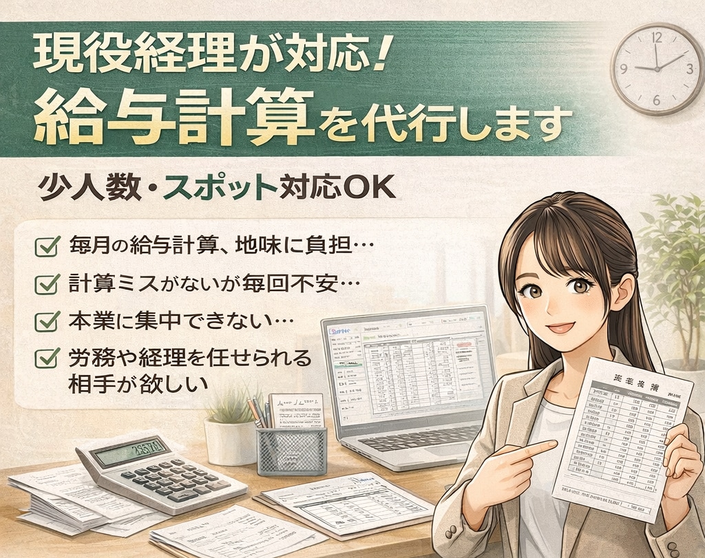 給与計算　正確・丁寧に代行します 現役経理が対応！　少人数からでも承ります！ イメージ2