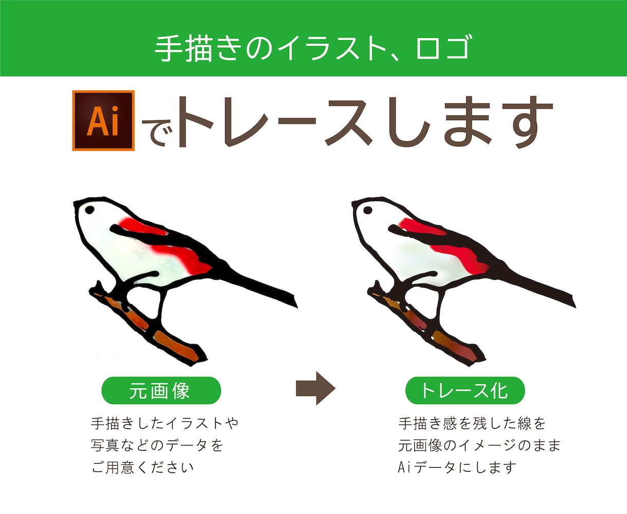 そのイラスト・ロゴ　ていねいにトレースします 拡大してもきれい！イラストレータでデータ化 イメージ2