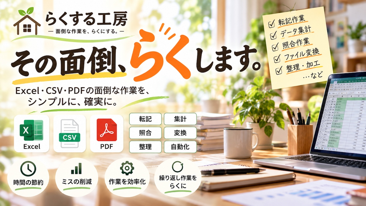 面倒なExcel・CSV作業をらくにしますます いつものファイルのまま、面倒な作業を減らします イメージ1