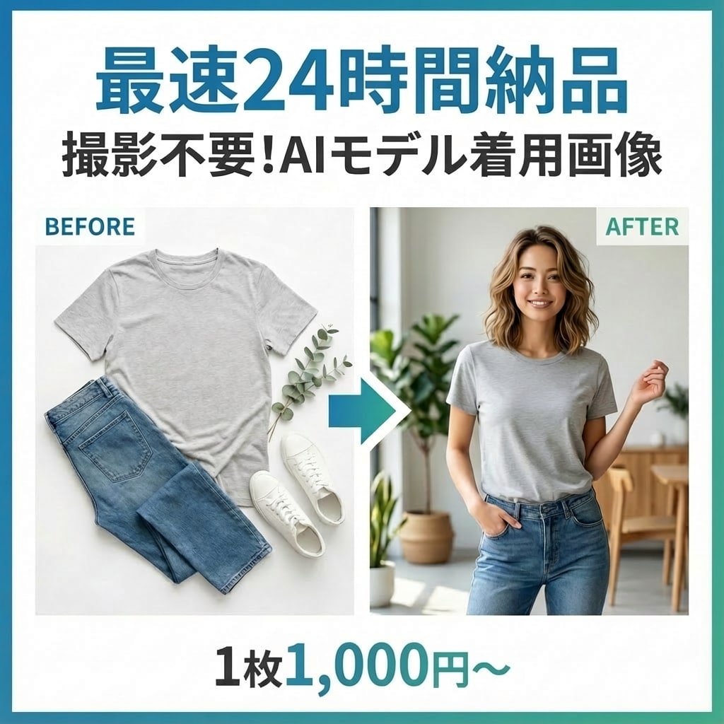 撮影不要!AIモデル着用画像を24H納品します スピード×低コスト!商品1枚から即対応可能 イメージ1