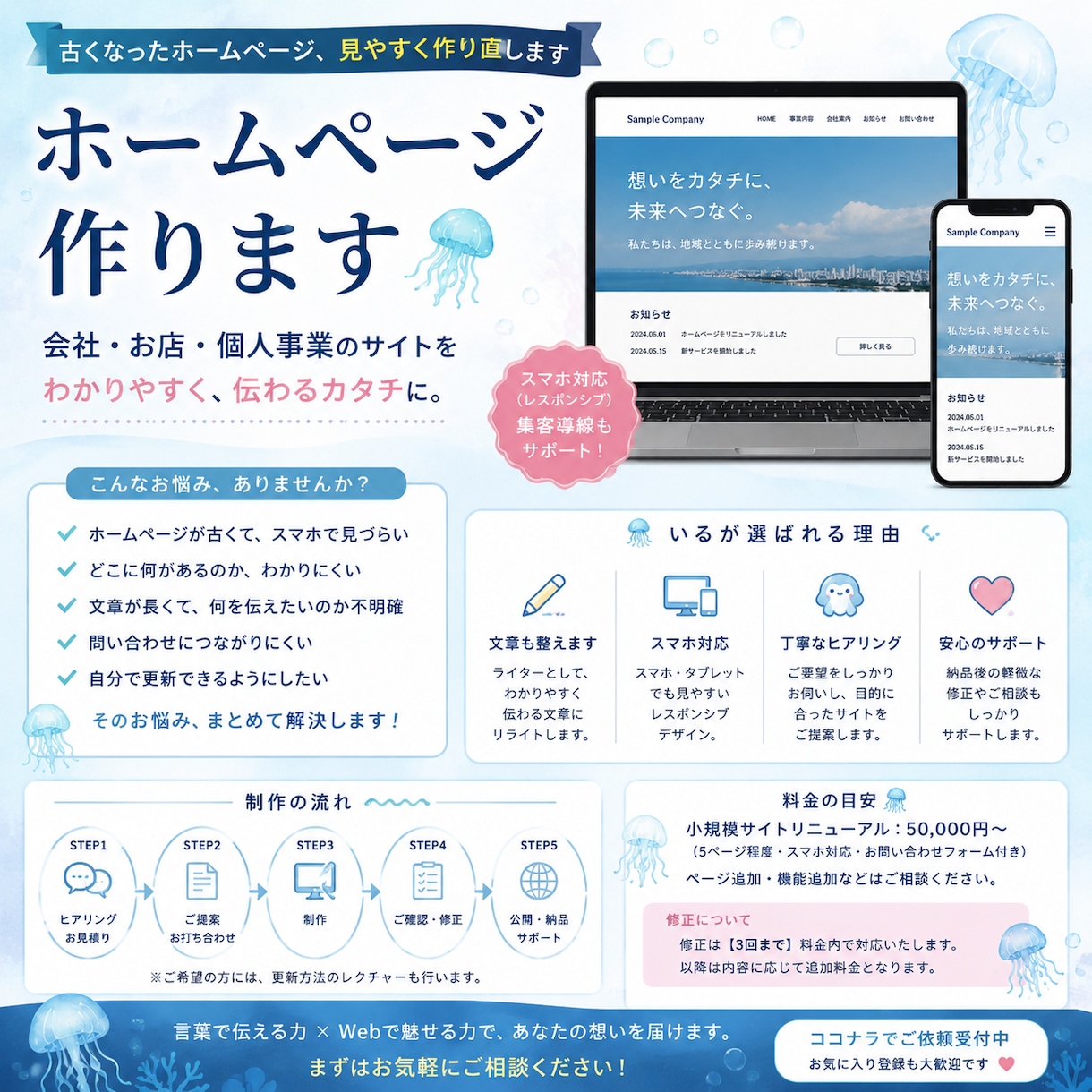 古くなったホームページ、見やす作り直します 会社・お店・個人事業のサイトをわかりやすく、伝わる形に イメージ1