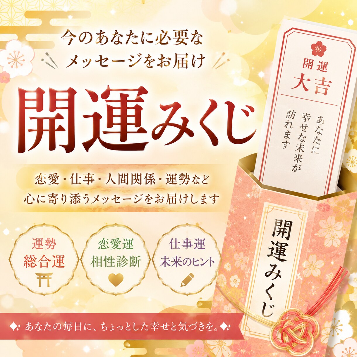 開運みくじ:1週間の運勢を占います あなたの毎日に、ちょっとした幸せと気付きをお教えします。 イメージ1