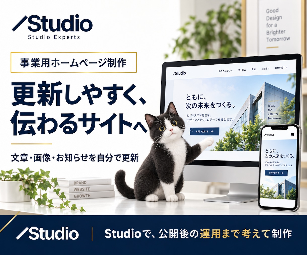 studioで事業用ホームページを作成します 文章も写真も不要｜エキスパートに丸投げ、5万円で公開まで イメージ1