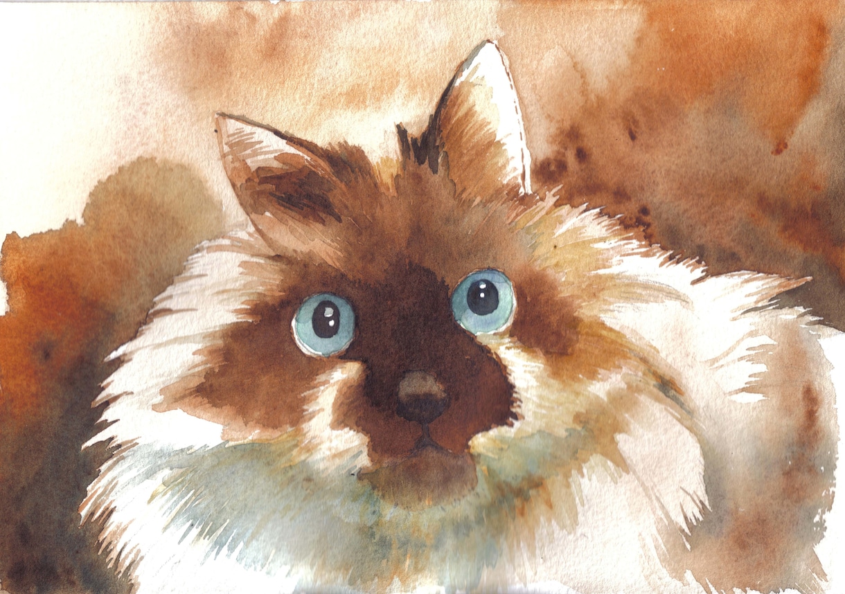 写真などからペットの絵、水彩でお描きします 複数の画像から一枚の画像に仕上げることもできます。 イメージ2