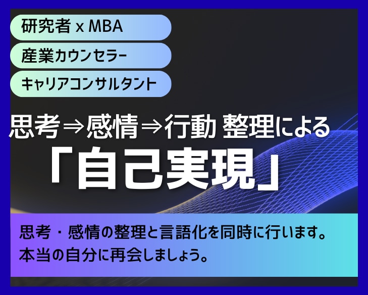 思考⇒感情⇒行動整理術でモヤモヤをすっきりさせます 研究者xMBAxカウンセラーxキャリコンが贈る「自己実現」 イメージ1