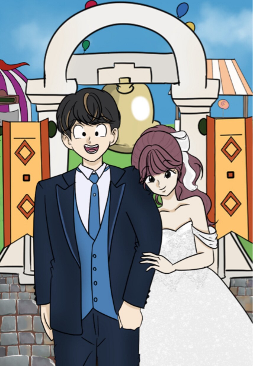アニメ風、漫画風の似顔絵　ウェルカムボードます アニメ風  ウェルカムボード 結婚式 ウエディング 似顔絵 イメージ6