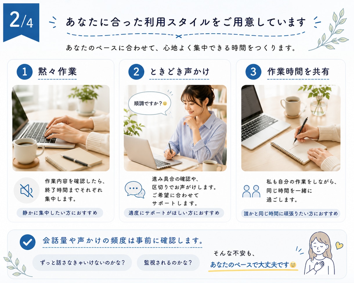 一人では進まない日に｜作業を見守ります 「やらなきゃ」を、「やれた」に変えるお手伝い。 イメージ2