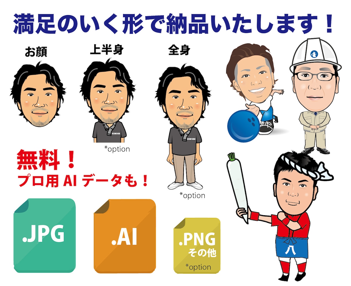 イラレ形式.aiデータ形式無料!似顔絵作成します 2人目から割引適用!名刺･看板･LINE･SNS等に最適 イメージ3