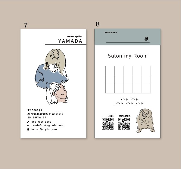 イラスト入り名刺作ります 両面デザイン(カラー込み)＋台紙代(100枚)送料込み イメージ5