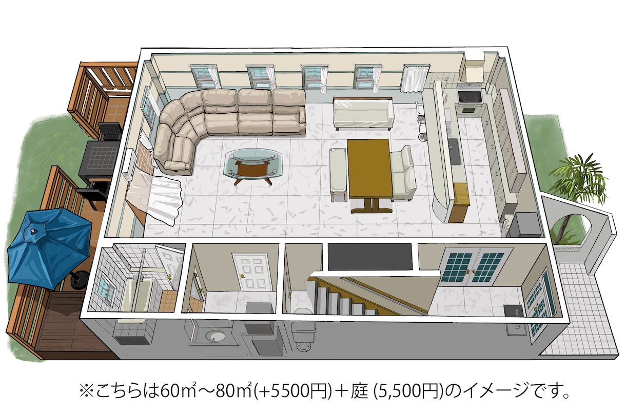 民泊で大好評★立体的な間取り図イラストを作成します 予約率UP！雰囲気で誤魔化さないので伝わりやすい間取図です イメージ1