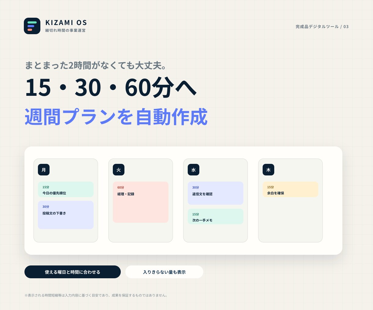 細切れ時間の業務整理Webツールを販売します 中断されても再開できる。仕事を15・30・60分へ自動整理 イメージ3
