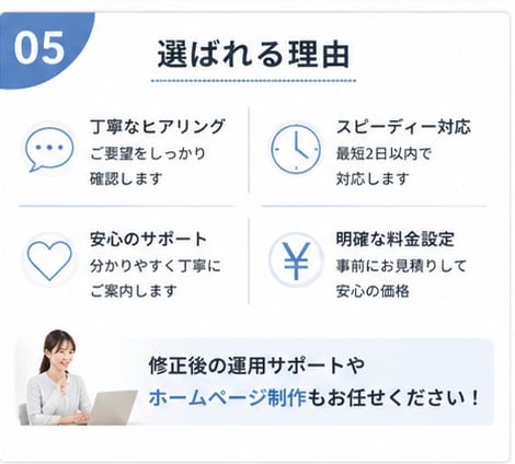 WordPressの修正・更新を代行します 小さな修正から更新作業まで丁寧に対応します イメージ5
