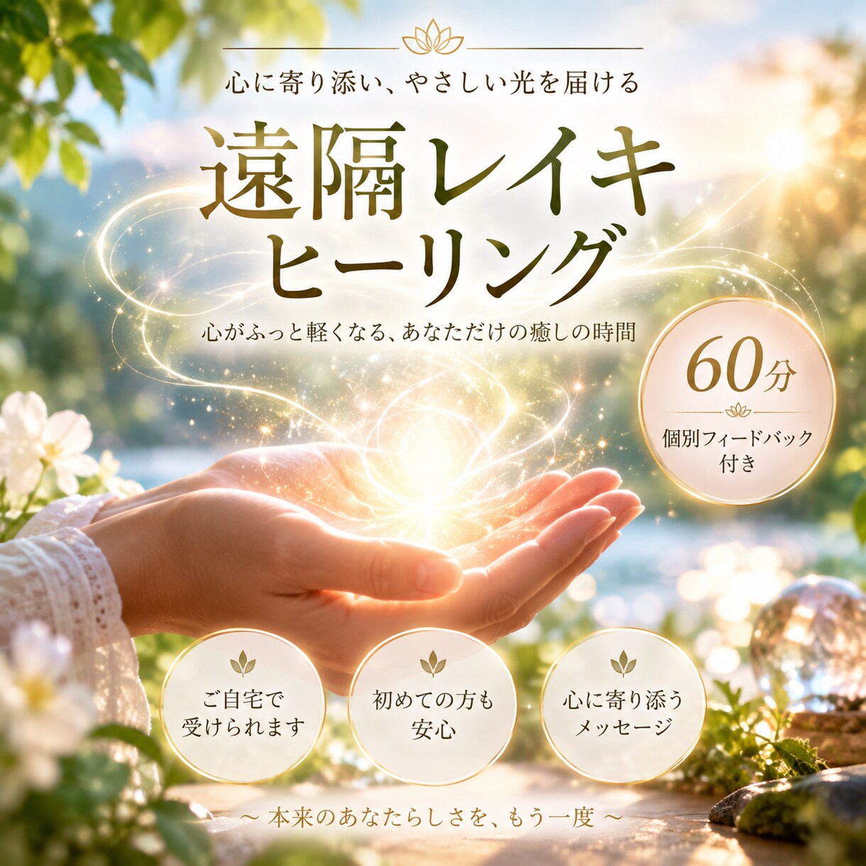 遠隔レイキヒーリングを60分じっくりお届けします 頑張りすぎた心へ。ほっと力を抜ける癒しの時間を イメージ1
